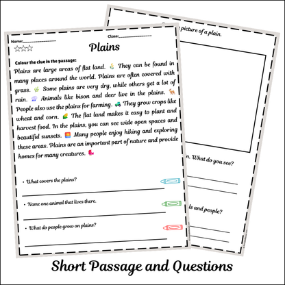 Plains | Short Reading Comprehension Creative Worksheet