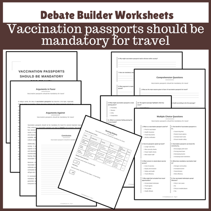 Vaccination passports should be mandatory for travel | Favour and Against Worksheet Printable Activity