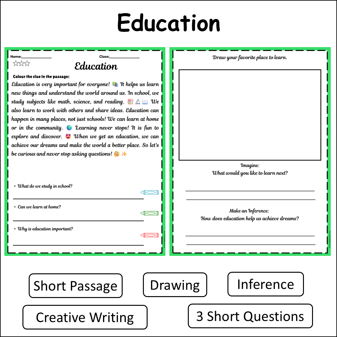 Education | Short Reading Comprehension Creative Worksheet