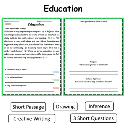Education | Short Reading Comprehension Creative Worksheet