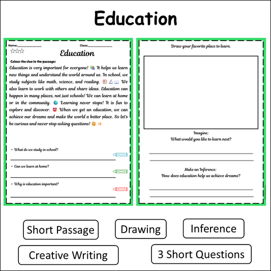 Education | Short Reading Comprehension Creative Worksheet