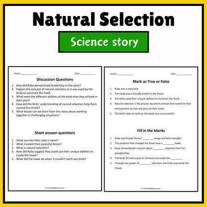 Natural Selection | Science Story Reading Comprehension Activity