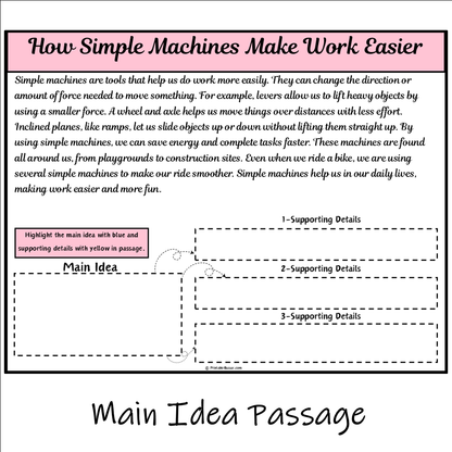 How Simple Machines Make Work Easier | Main Idea and Supporting Details Reading Passage and Questions