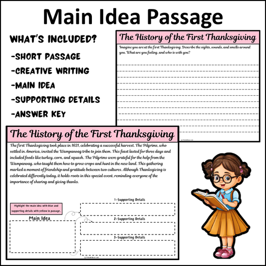 The History of the First Thanksgiving | Main Idea and Supporting Details Reading Passage and Questions