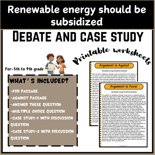 Renewable energy should be subsidized | Debate Case Study Worksheet