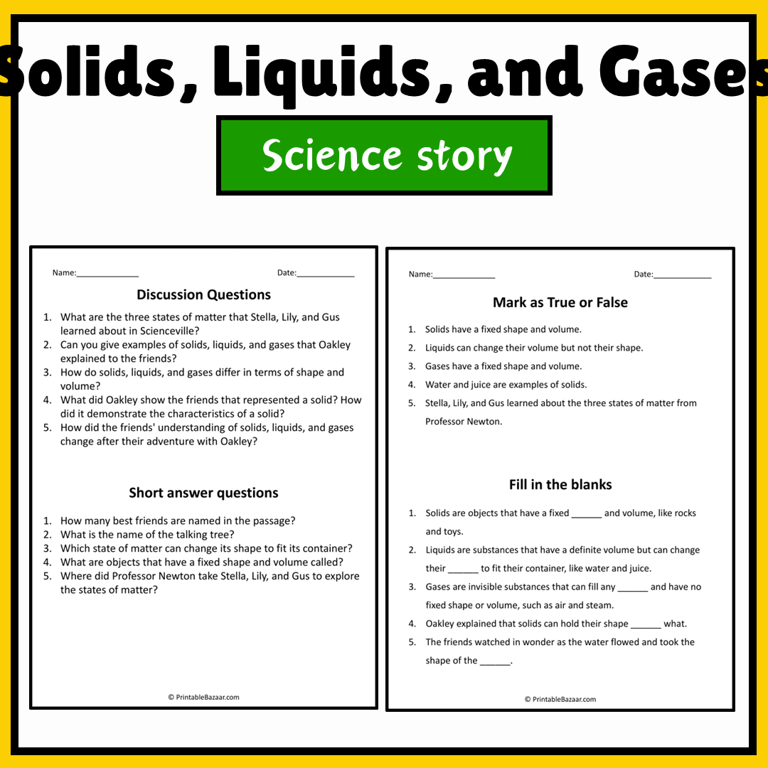 Solids, Liquids, and Gases | Science Story Reading Comprehension Activity