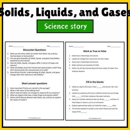 Solids, Liquids, and Gases | Science Story Reading Comprehension Activity