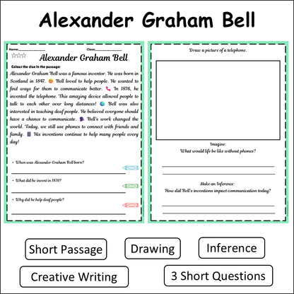 Alexander Graham Bell | Short Reading Comprehension Creative Worksheet