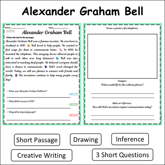 Alexander Graham Bell | Short Reading Comprehension Creative Worksheet