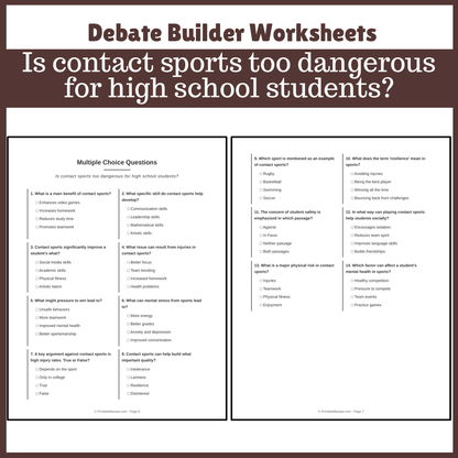 Is contact sports too dangerous for high school students? | Favour and Against Worksheet Printable Activity