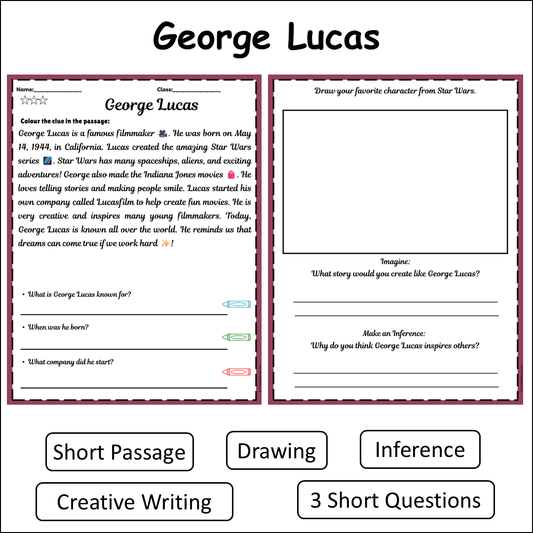 George Lucas | Short Reading Comprehension Creative Worksheet