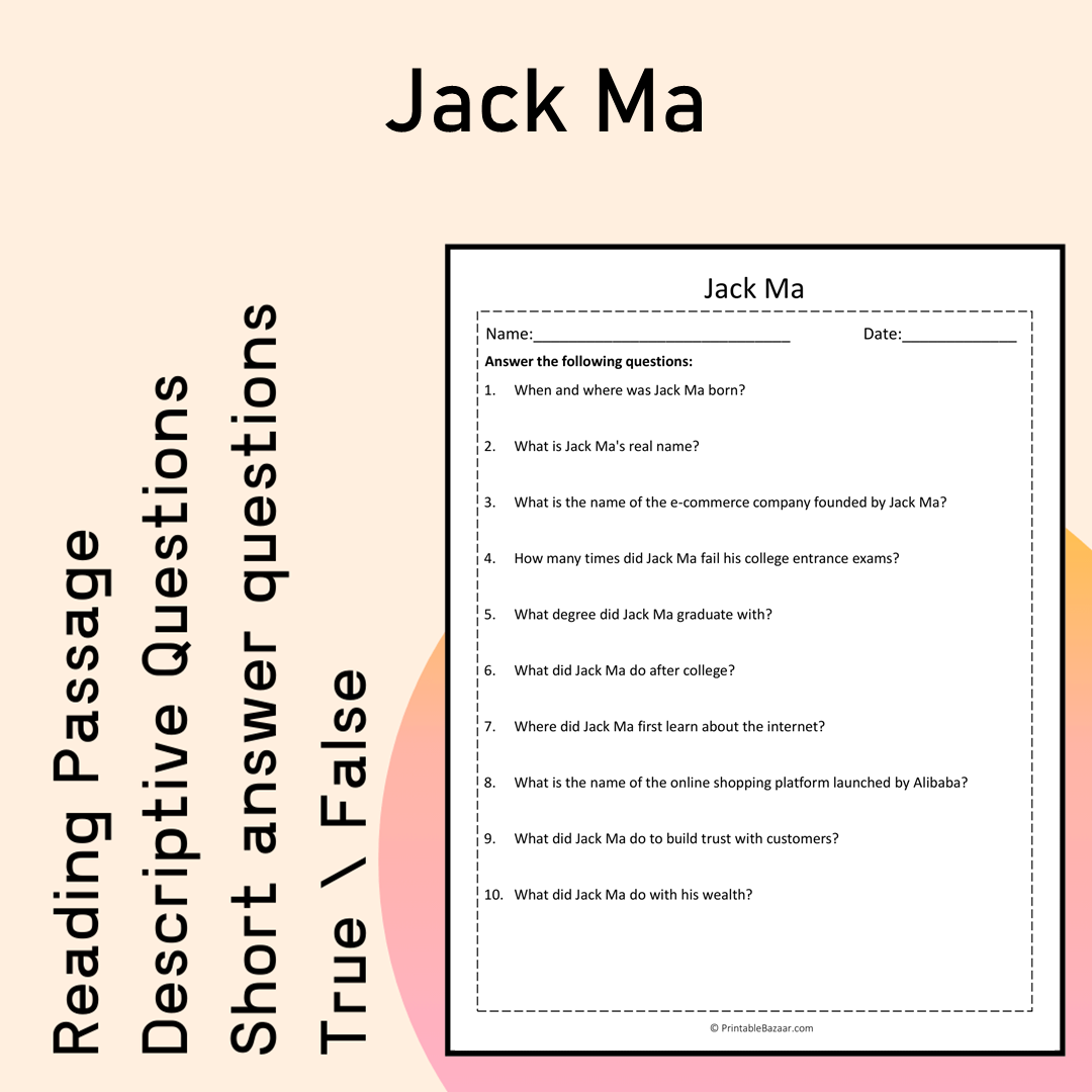 Jack Ma | Reading Comprehension Passage Printable Activity