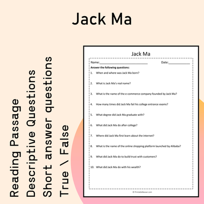 Jack Ma | Reading Comprehension Passage Printable Activity