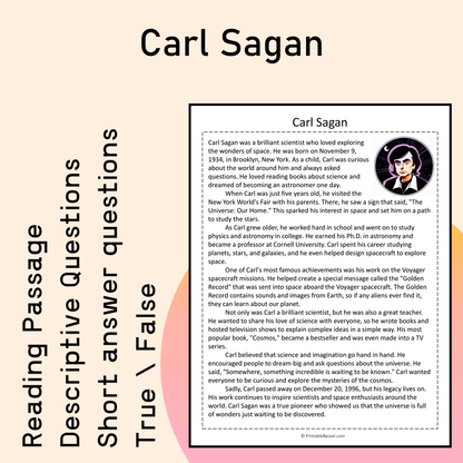 Carl Sagan | Reading Comprehension Passage Printable Activity