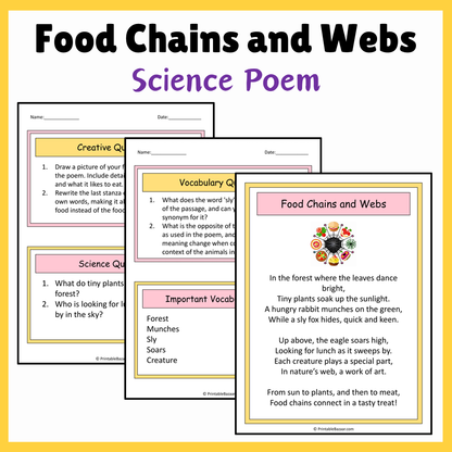 Food Chains and Webs | Science Poem Reading Comprehension Activity