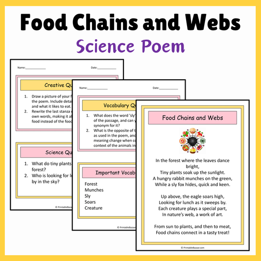 Food Chains and Webs | Science Poem Reading Comprehension Activity