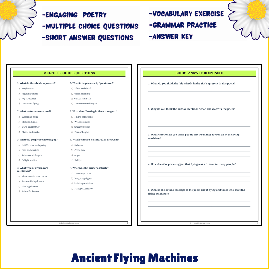 Ancient Flying Machines | Poem Grammar Worksheet Printable Activity