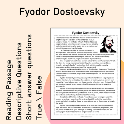 Fyodor Dostoevsky | Reading Comprehension Passage Printable Activity