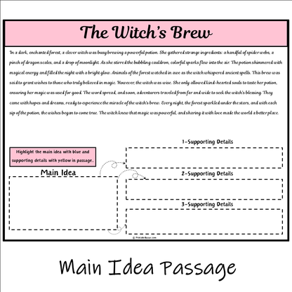 The Witch’s Brew | Main Idea and Supporting Details Reading Passage and Questions