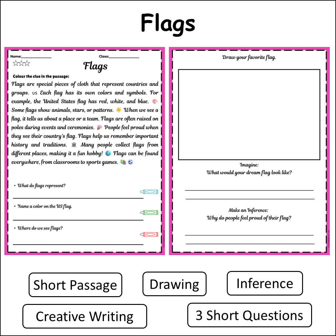 Flags | Short Reading Comprehension Creative Worksheet