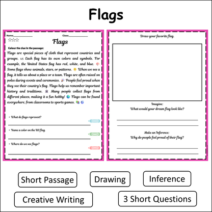 Flags | Short Reading Comprehension Creative Worksheet