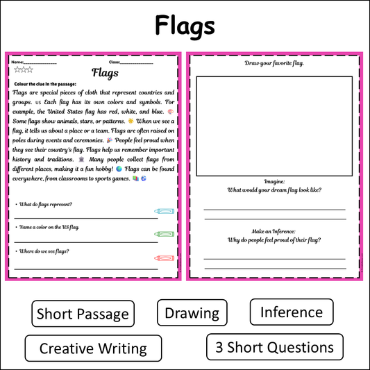 Flags | Short Reading Comprehension Creative Worksheet
