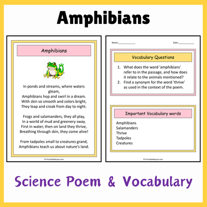 Amphibians | Science Poem Reading Comprehension Activity