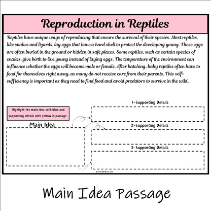 Reproduction in Reptiles | Main Idea and Supporting Details Reading Passage and Questions