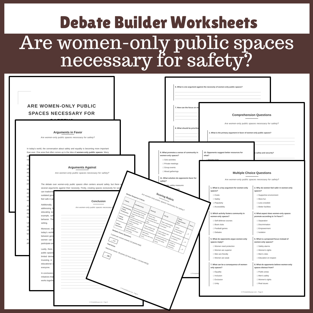 Are women-only public spaces necessary for safety? | Favour and Against Worksheet Printable Activity