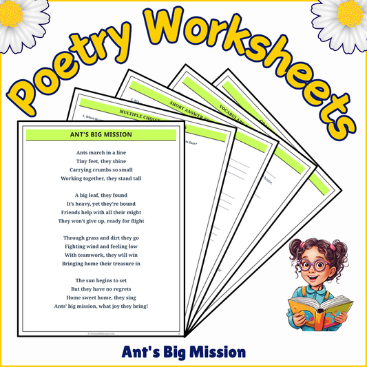 Ant's Big Mission | Poem Grammar Worksheet Printable Activity