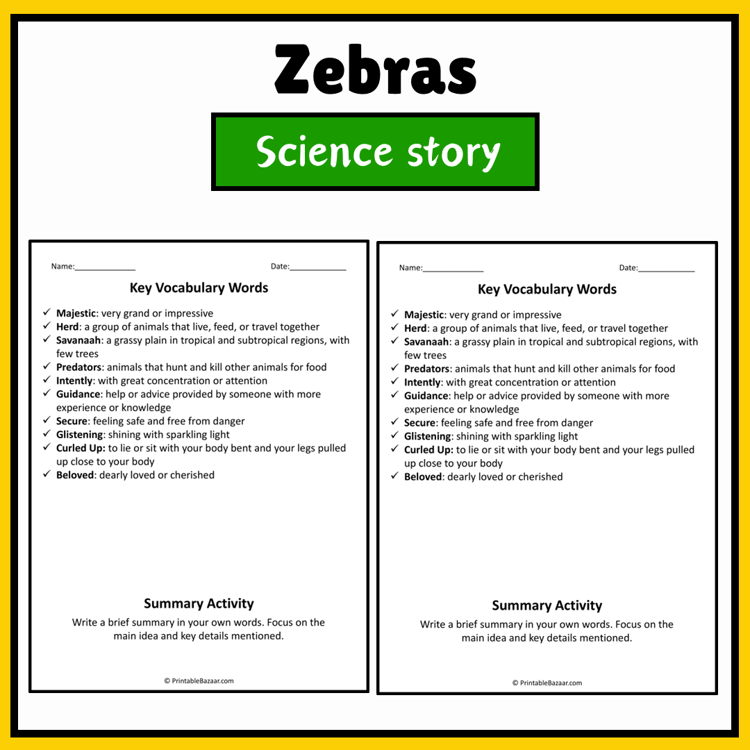 Zebras | Science Story Reading Comprehension Activity