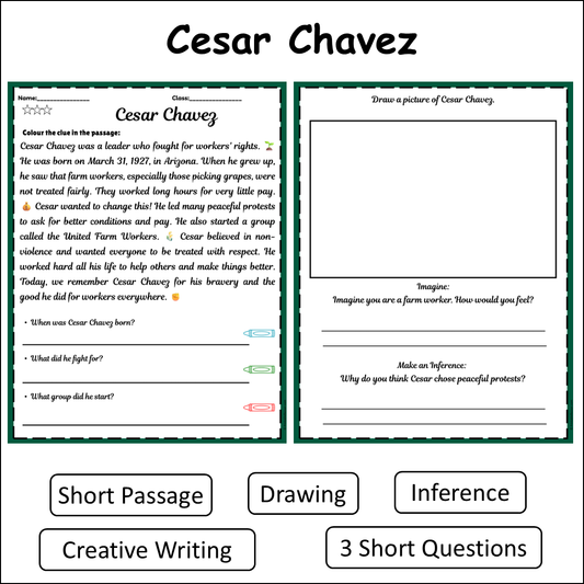 Cesar Chavez | Short Reading Comprehension Creative Worksheet