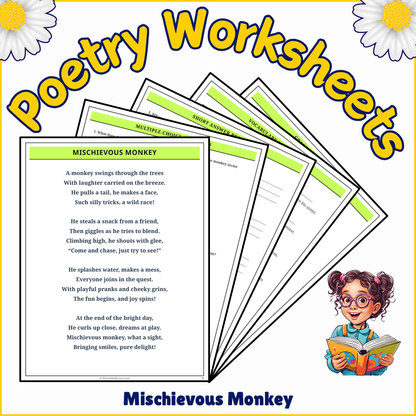 Mischievous Monkey | Poem Grammar Worksheet Printable Activity