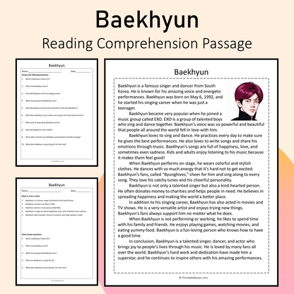 Baekhyun | Reading Comprehension Passage Printable Activity