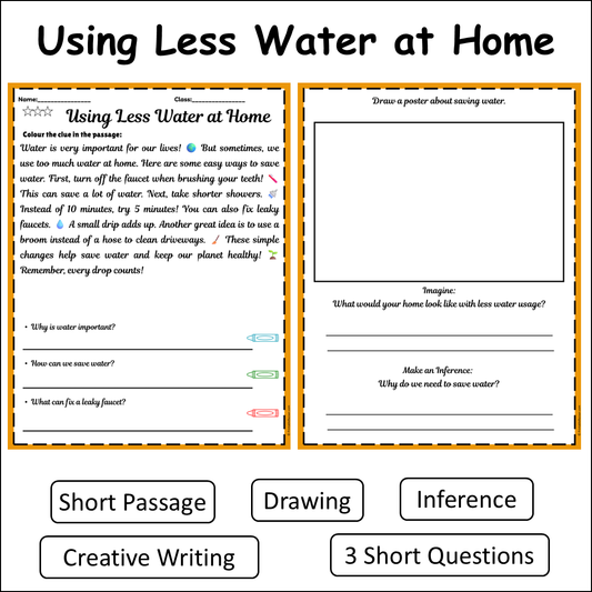 Using Less Water at Home | Short Reading Comprehension Creative Worksheet