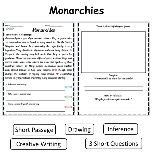 Monarchies | Short Reading Comprehension Creative Worksheet