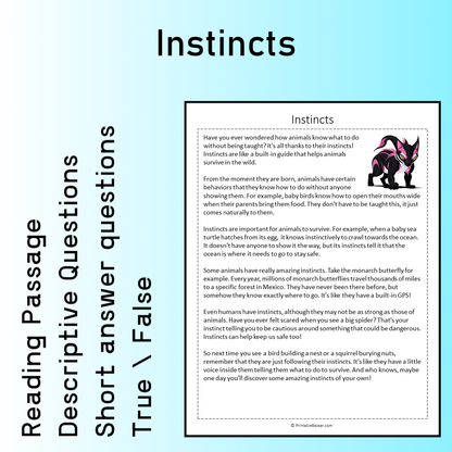 Instincts | Reading Comprehension Passage Printable Worksheet