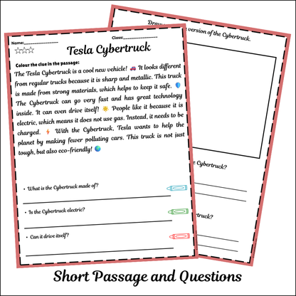 Tesla Cybertruck | Short Reading Comprehension Creative Worksheet