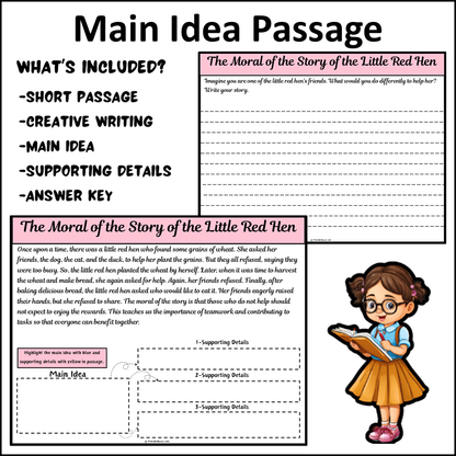 The Moral of the Story of the Little Red Hen | Main Idea and Supporting Details Reading Passage and Questions