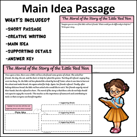 The Moral of the Story of the Little Red Hen | Main Idea and Supporting Details Reading Passage and Questions