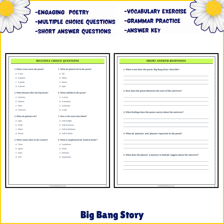 Big Bang Story | Poem Grammar Worksheet Printable Activity