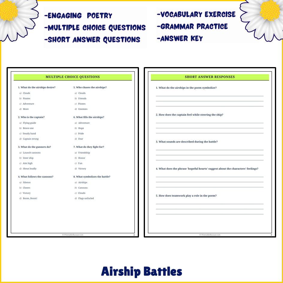 Airship Battles | Poem Grammar Worksheet Printable Activity