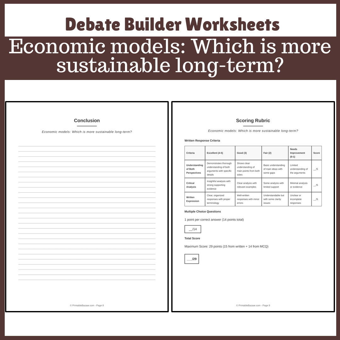Economic models: Which is more sustainable long-term? | Favour and Against Worksheet Printable Activity