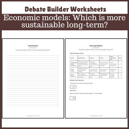Economic models: Which is more sustainable long-term? | Favour and Against Worksheet Printable Activity