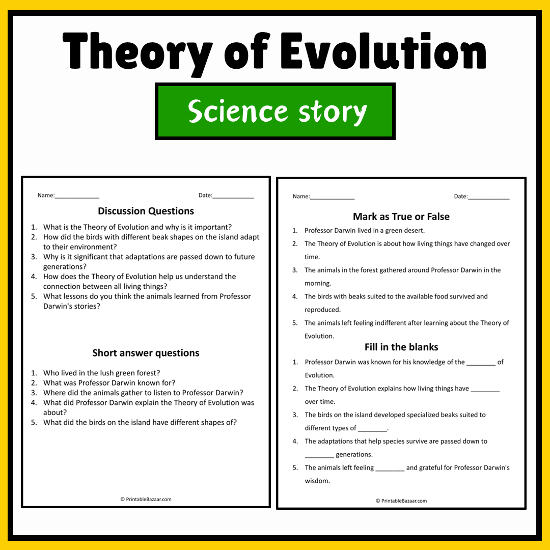 Theory of Evolution | Science Story Reading Comprehension Activity