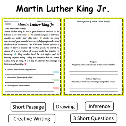 Martin Luther King Jr. | Short Reading Comprehension Creative Worksheet