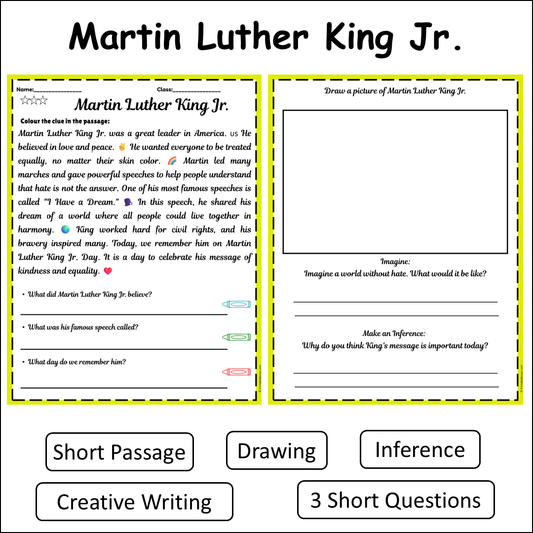 Martin Luther King Jr. | Short Reading Comprehension Creative Worksheet