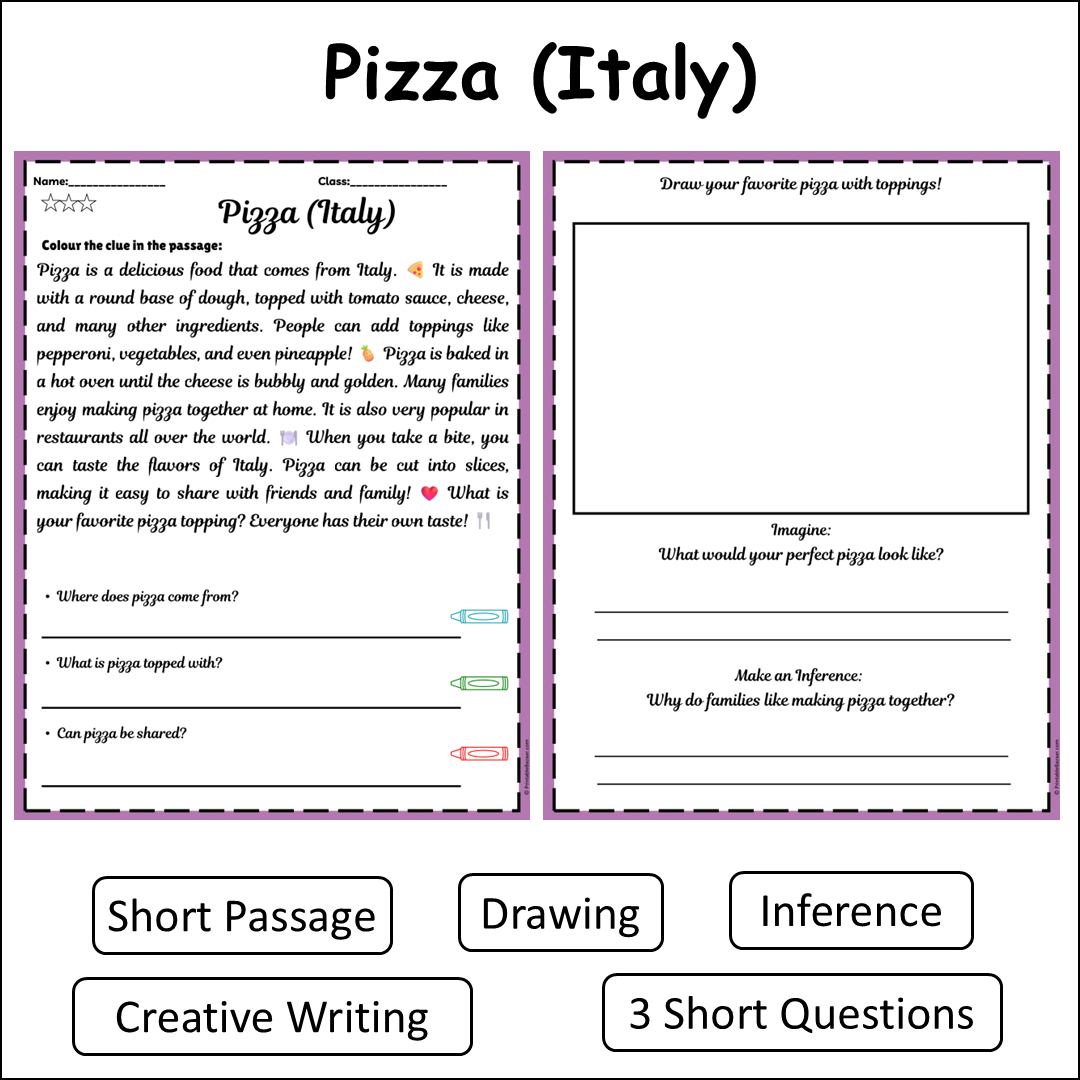Pizza (Italy) | Short Reading Comprehension Creative Worksheet
