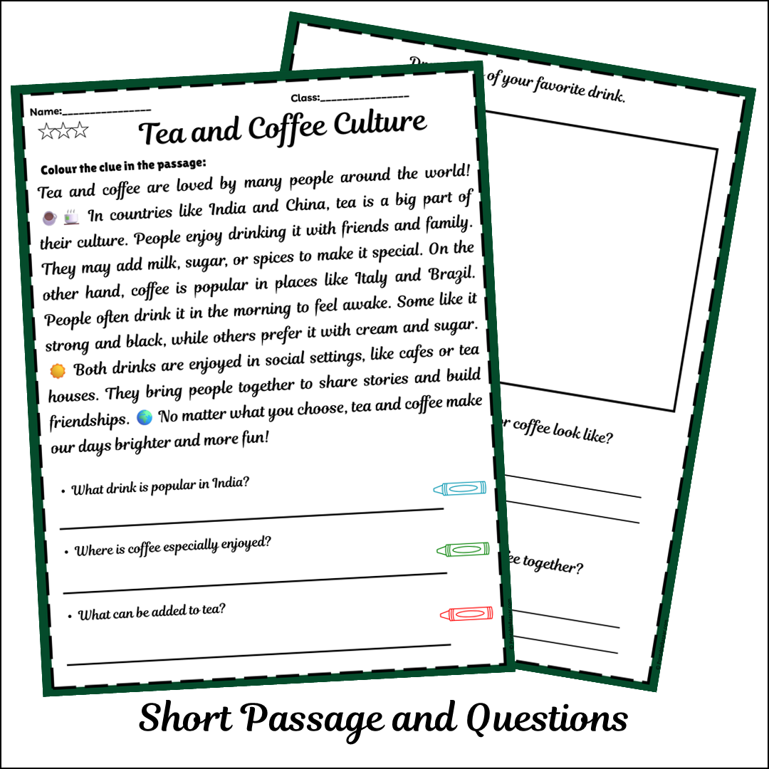 Tea and Coffee Culture | Short Reading Comprehension Creative Worksheet