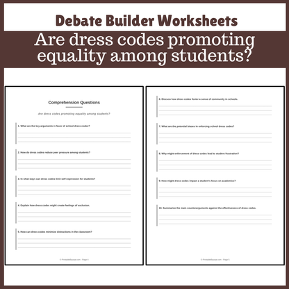Are dress codes promoting equality among students? | Favour and Against Worksheet Printable Activity